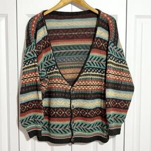 Wool Blend Sweater, Women’s Large, Multicolor Fall, Metal Buttons, Grampa